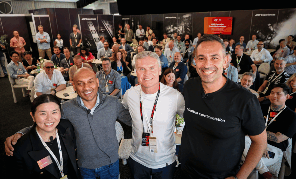 David Coulthard speaking at the AWS Executive Lunch, F1 Paddock Club Australian Grand Prix 2026.