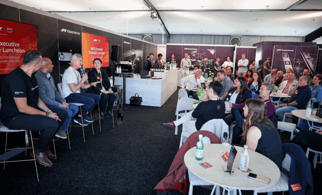 David Coulthard speaking at the AWS Executive Lunch, F1 Paddock Club Australian Grand Prix 2026.