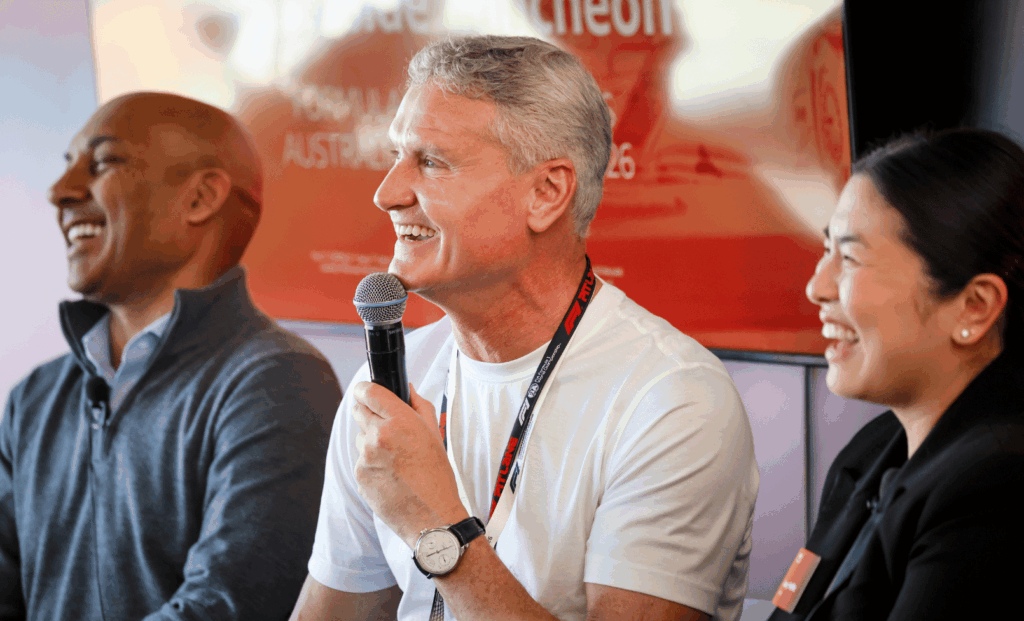 David Coulthard speaking at the AWS Executive Lunch, F1 Paddock Club Australian Grand Prix 2026.